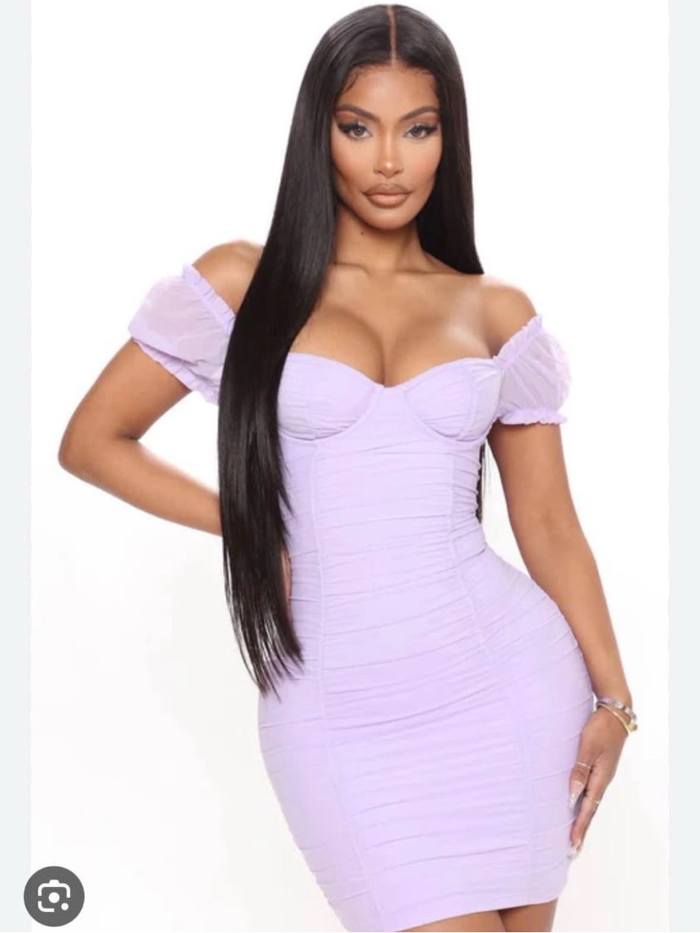 Fashion Nova Lilac Off-Shoulder Ruched Mini Dress